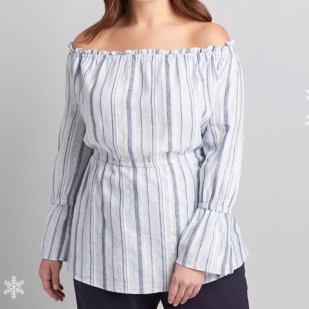 Lane Bryant Plus Size 18/20 Linen Cotton Blend Striped Off The Shoulder Top